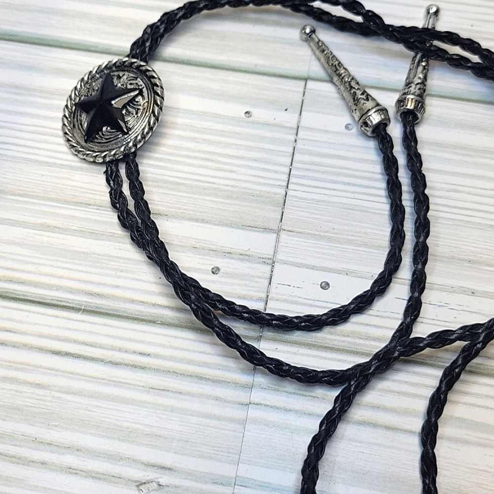 Cowboy Star Bolo Tie American Western Bolo Tie Vegan Leather Cord 34" Unisex C39